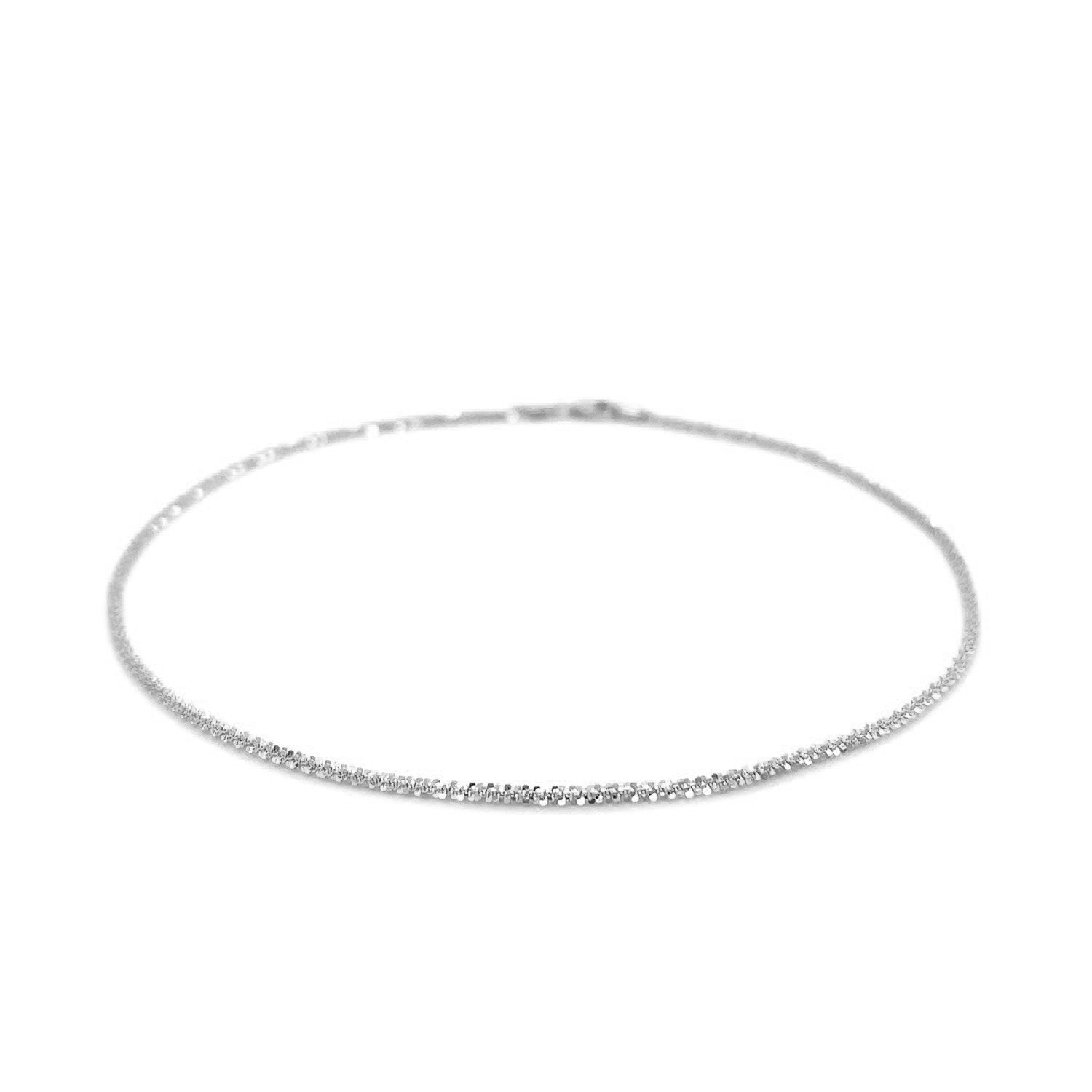 14k white gold sparkle anklet featuring a delicate round chain design, perfect for modern luxury styling.