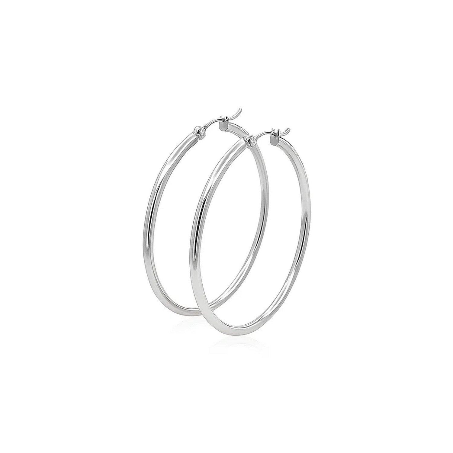14k white gold polished hoop earrings showcasing a sleek, modern design for elegant everyday wear.
