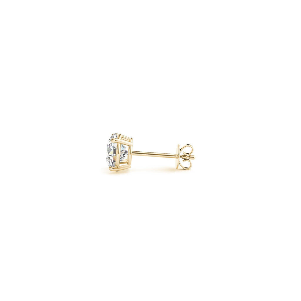 14k yellow gold diamond stud earrings featuring certified IGI lab-grown diamonds in a modern prong setting.
