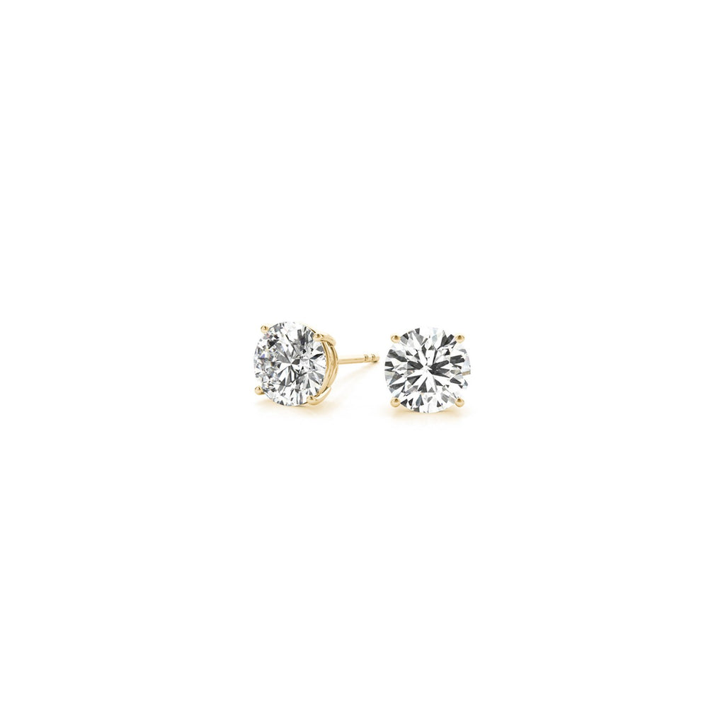 14k yellow gold diamond stud earrings featuring certified IGI lab-grown diamonds in a modern prong setting.