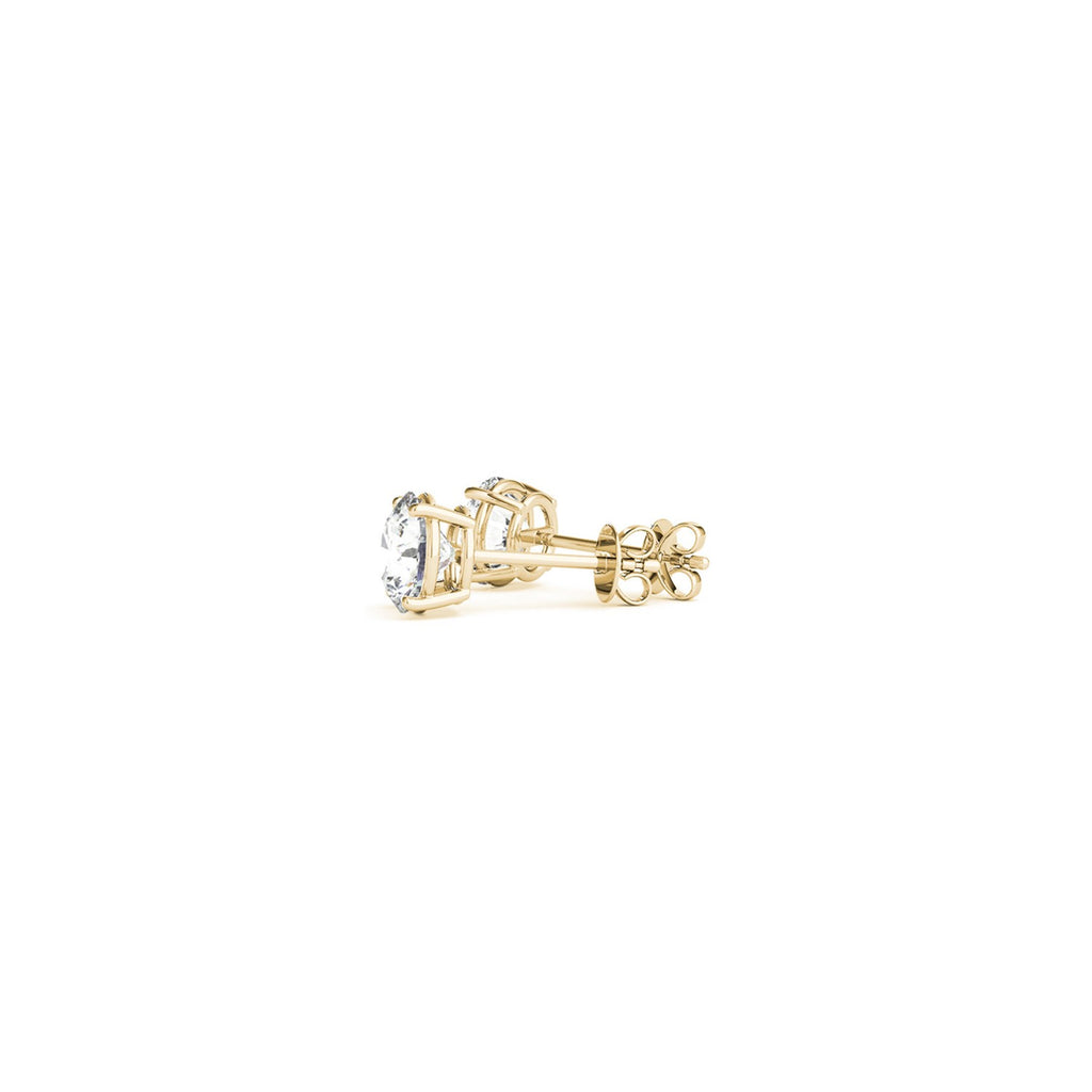 14k yellow gold diamond stud earrings featuring round IGI certified lab-grown diamonds in a modern prong setting.