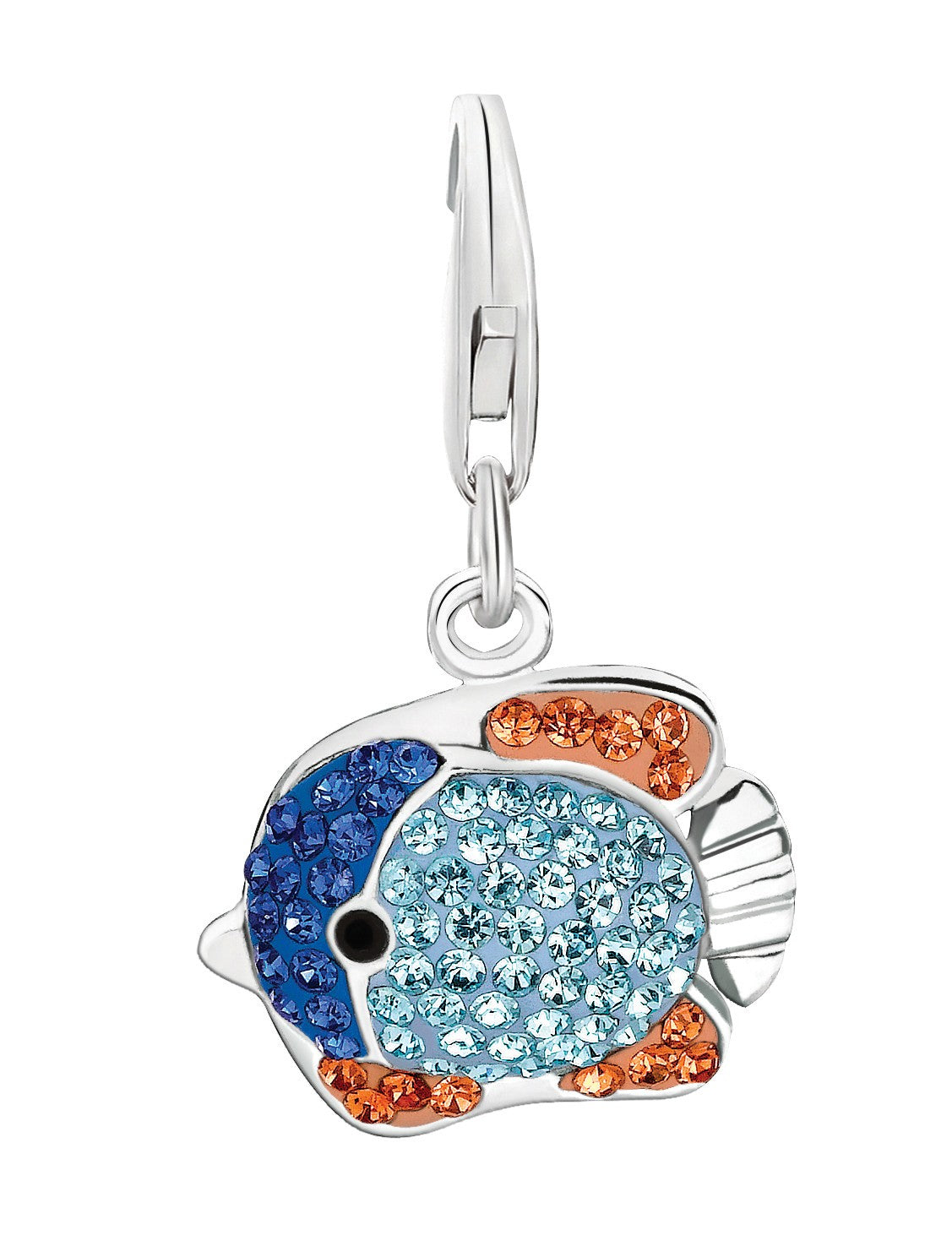 Sterling silver multi-tone crystal embellished fish charms with elegant chain design for a luxurious touch.