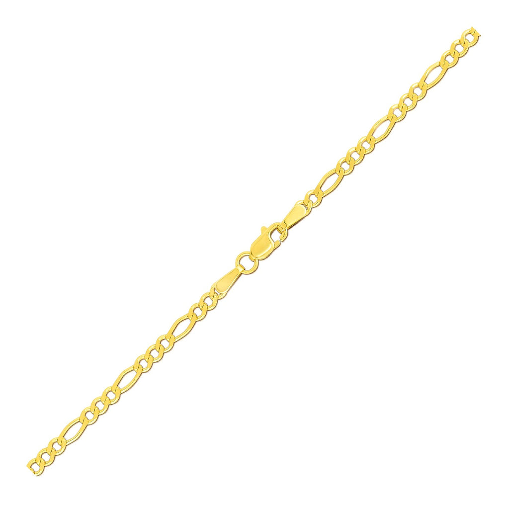 14k yellow gold Figaro anklet featuring a classic round chain design, perfect for elegant everyday wear.