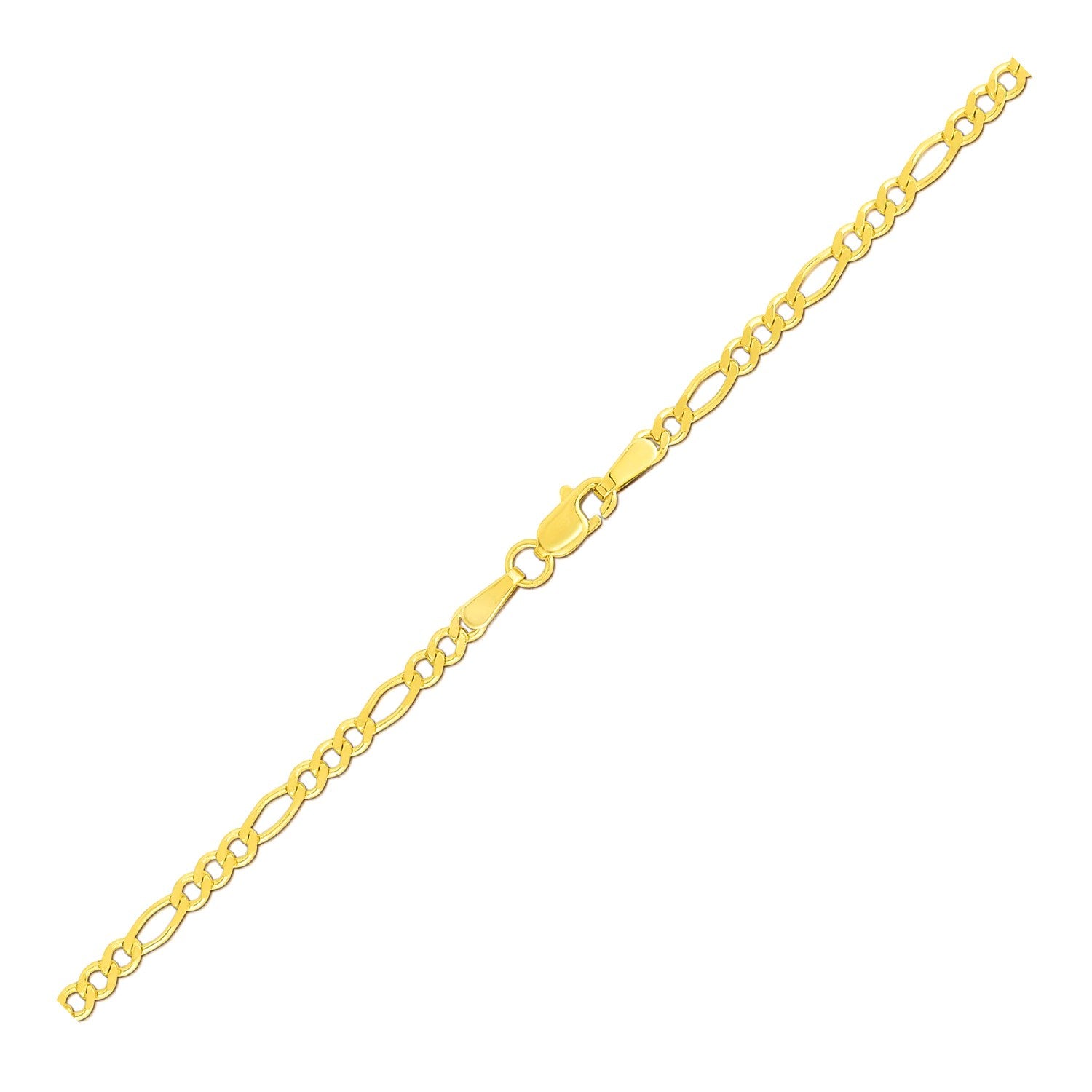 14k yellow gold Figaro anklet featuring a classic round chain design, perfect for elegant everyday wear.