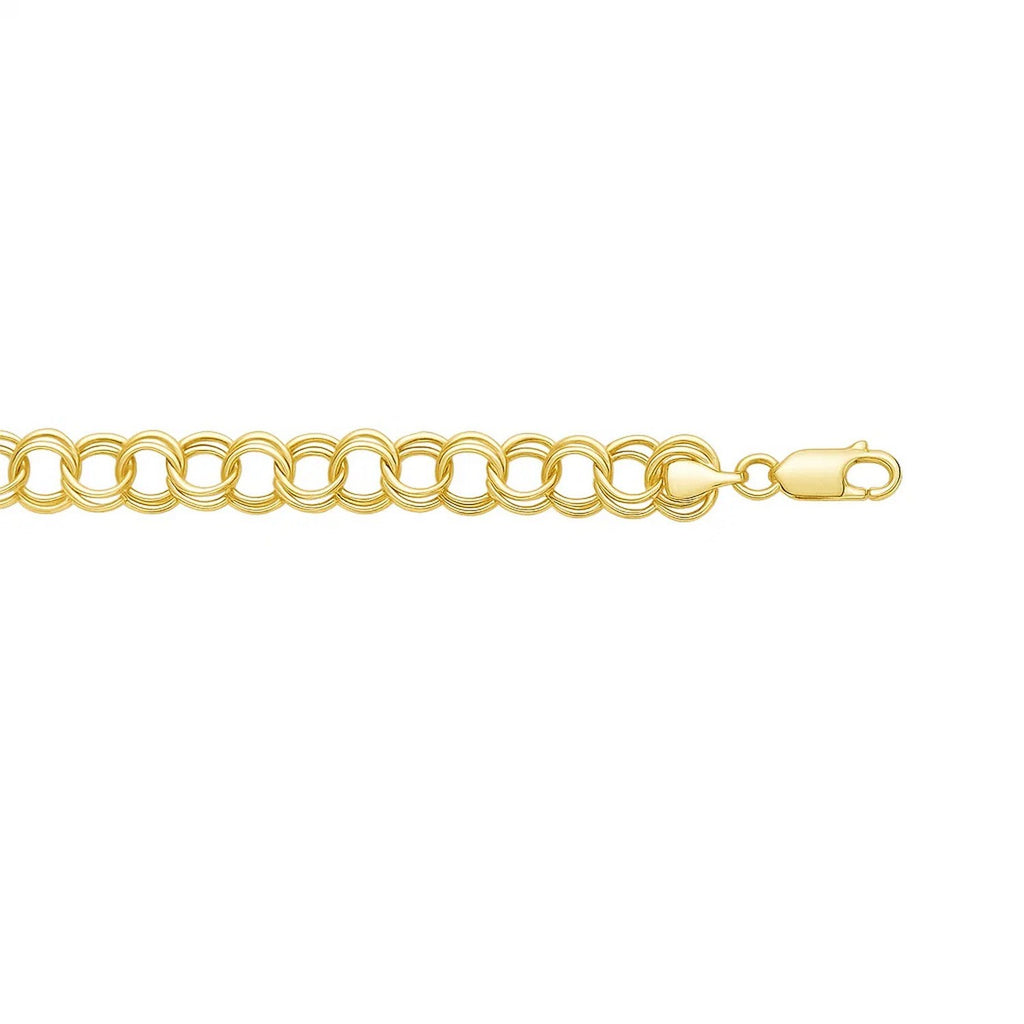 14k yellow gold solid double link charm bracelet with a modern design, showcasing exquisite craftsmanship and elegance.