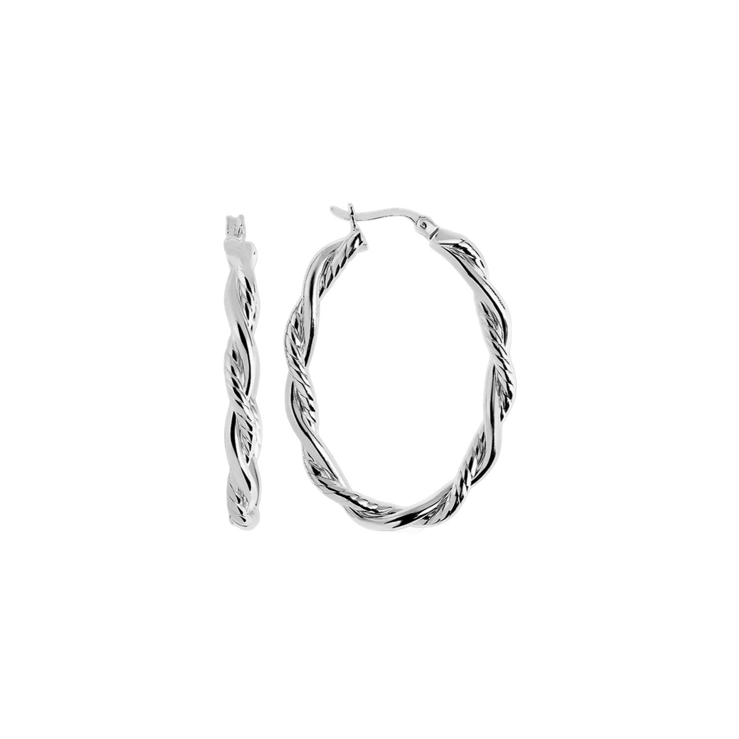 Sterling Silver Braided Diamond Cut Hoop Earrings