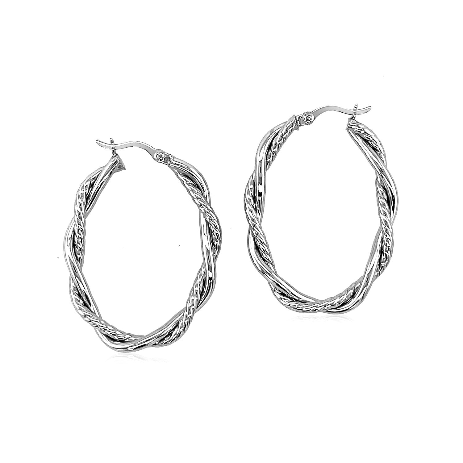 Sterling Silver Braided Diamond Cut Hoop Earrings