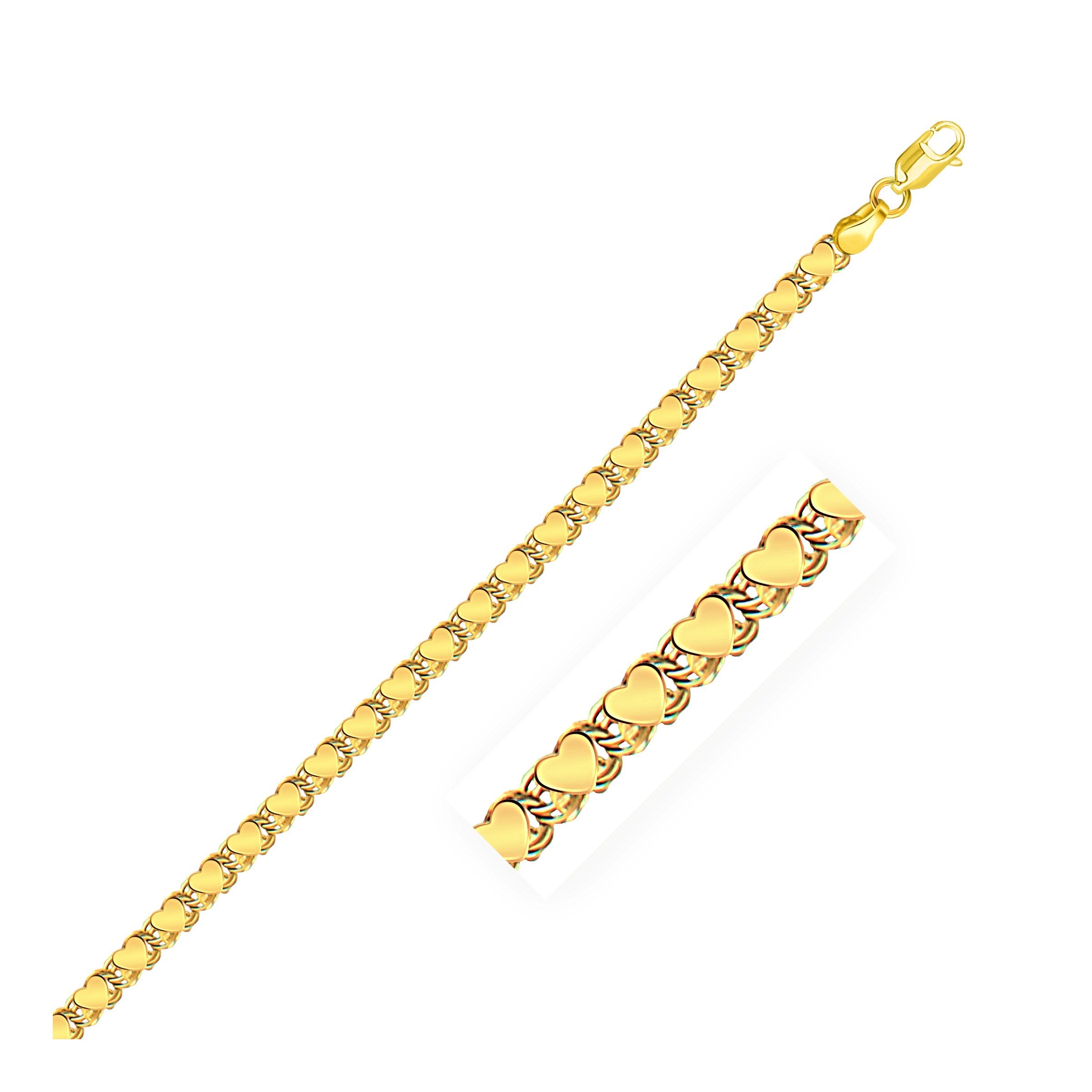 14k yellow gold minimalist heart anklet featuring a delicate chain link design for elegant everyday wear.