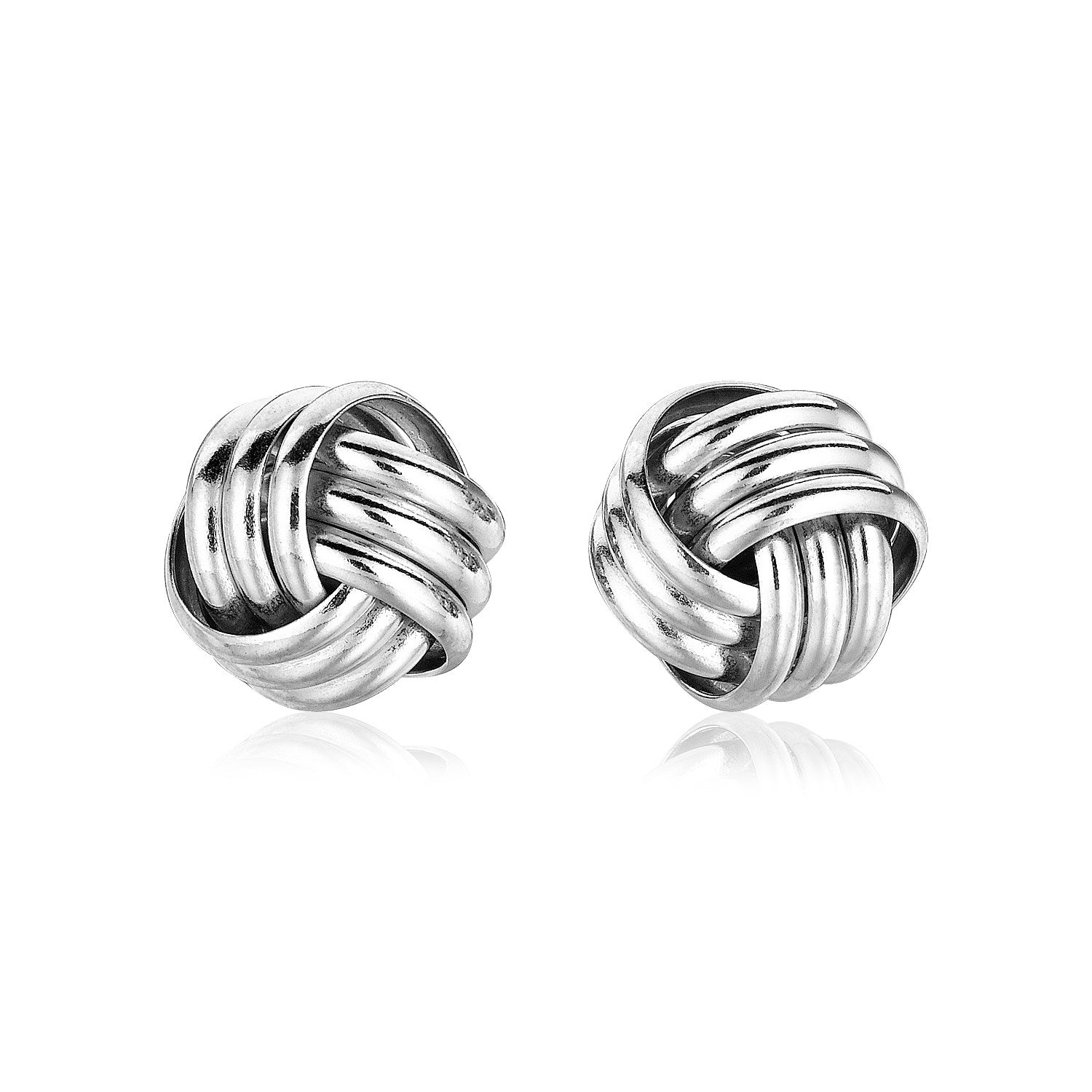 Sterling silver petite three strand love knot earrings, elegantly designed for a luxurious touch.