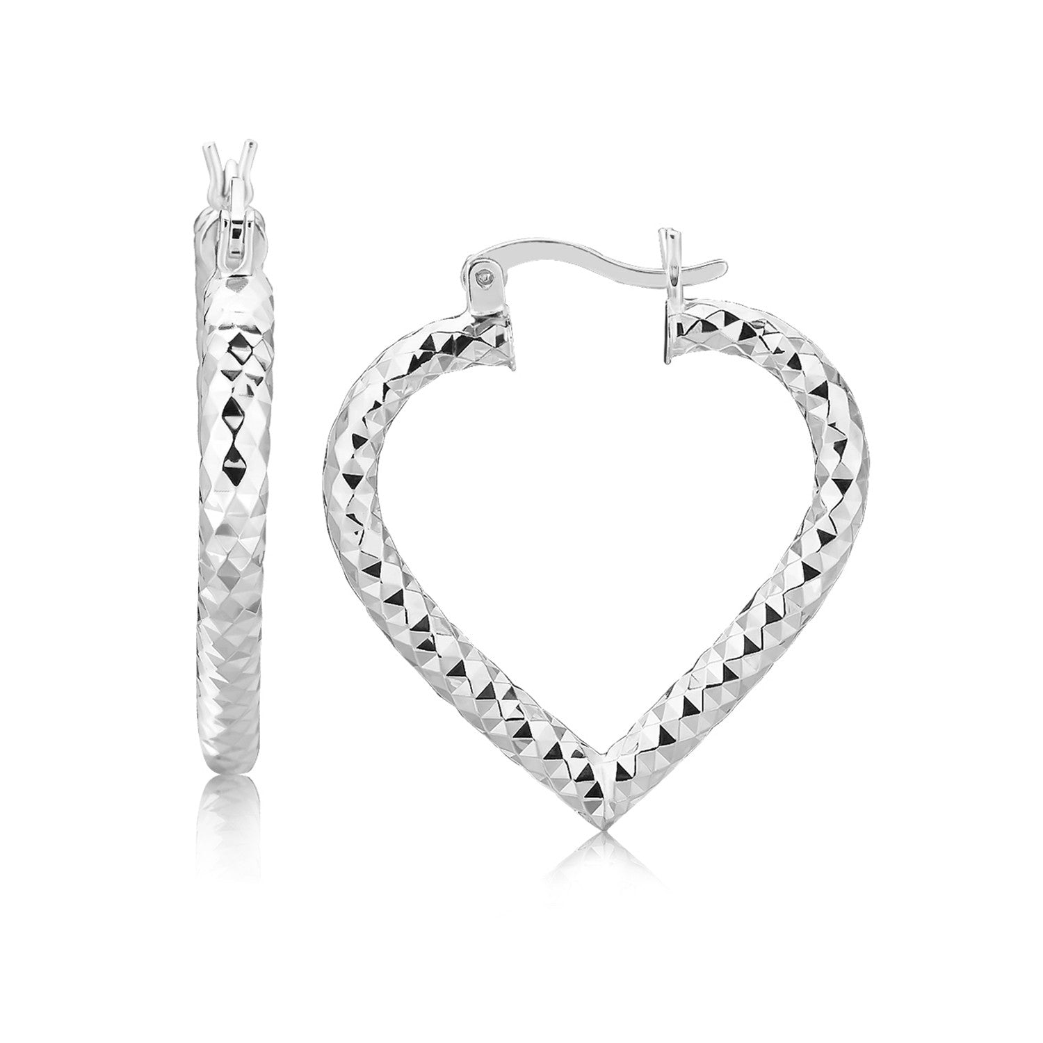 Sterling Silver Rhodium Plated Diamond Cut Hoop Earrings
