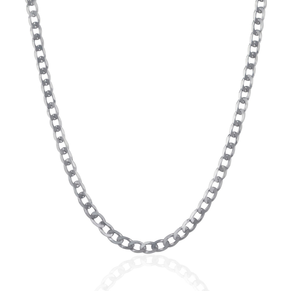 Rhodium plated sterling silver curb chain, modern design, 4.70 mm width, perfect for layering or standalone elegance.