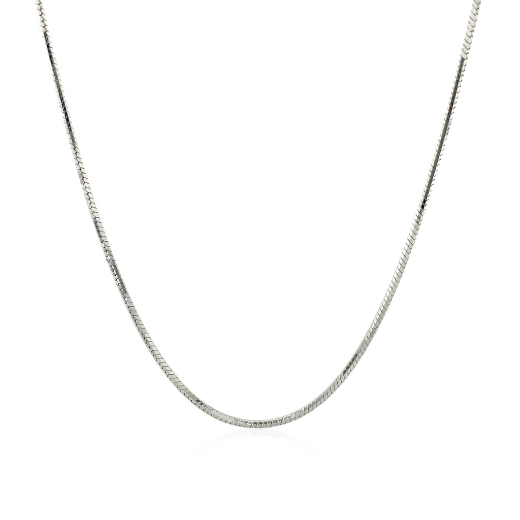 Sterling silver rhodium plated octagonal snake chain, modern design, 1.10 mm, perfect for layering or standalone elegance.