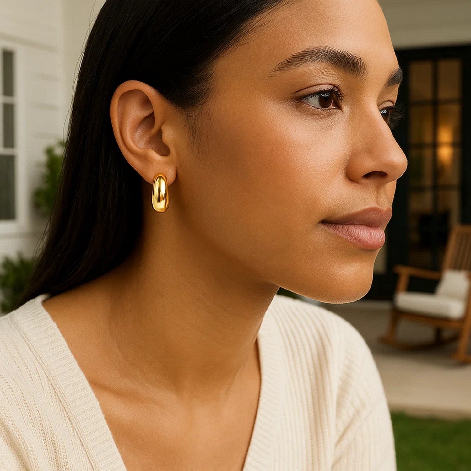 14k yellow gold textured fancy hoop earrings with a modern design, perfect for elegant occasions.