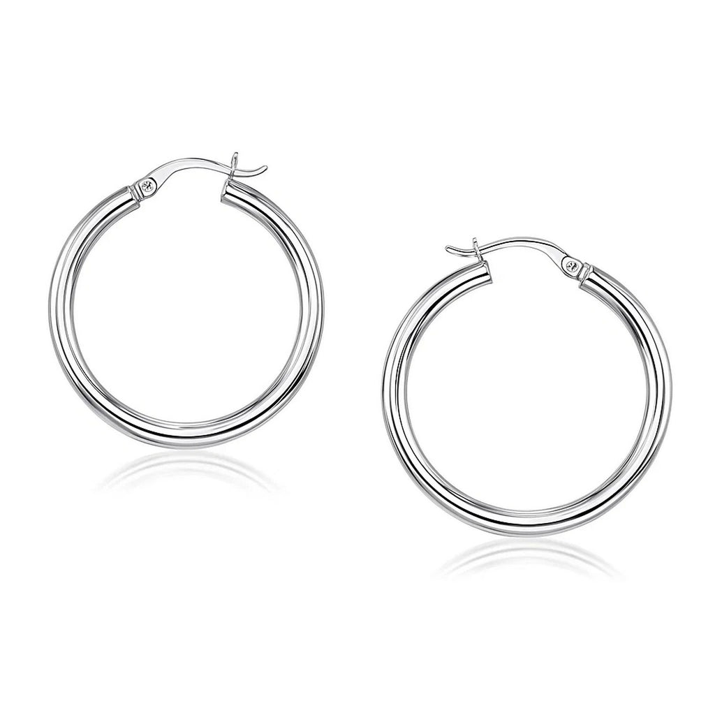 14k white gold polished hoop earrings, modern design, 4x40mm, perfect for elegant day or evening wear.