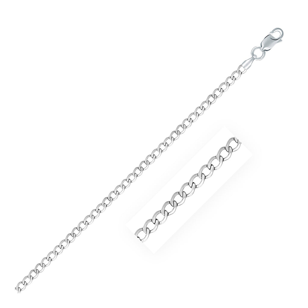 Rhodium plated sterling silver curb chain (3.00 mm) with a sleek modern design, perfect for layering or standalone elegance.