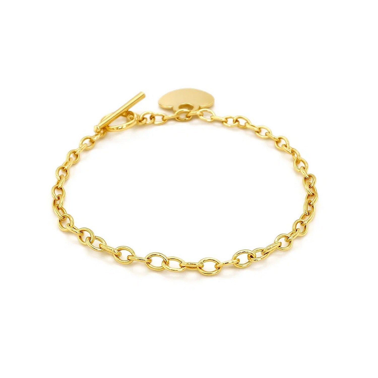 14k yellow gold toggle bracelet featuring a modern heart charm and elegant chain design, perfect for luxury styling.