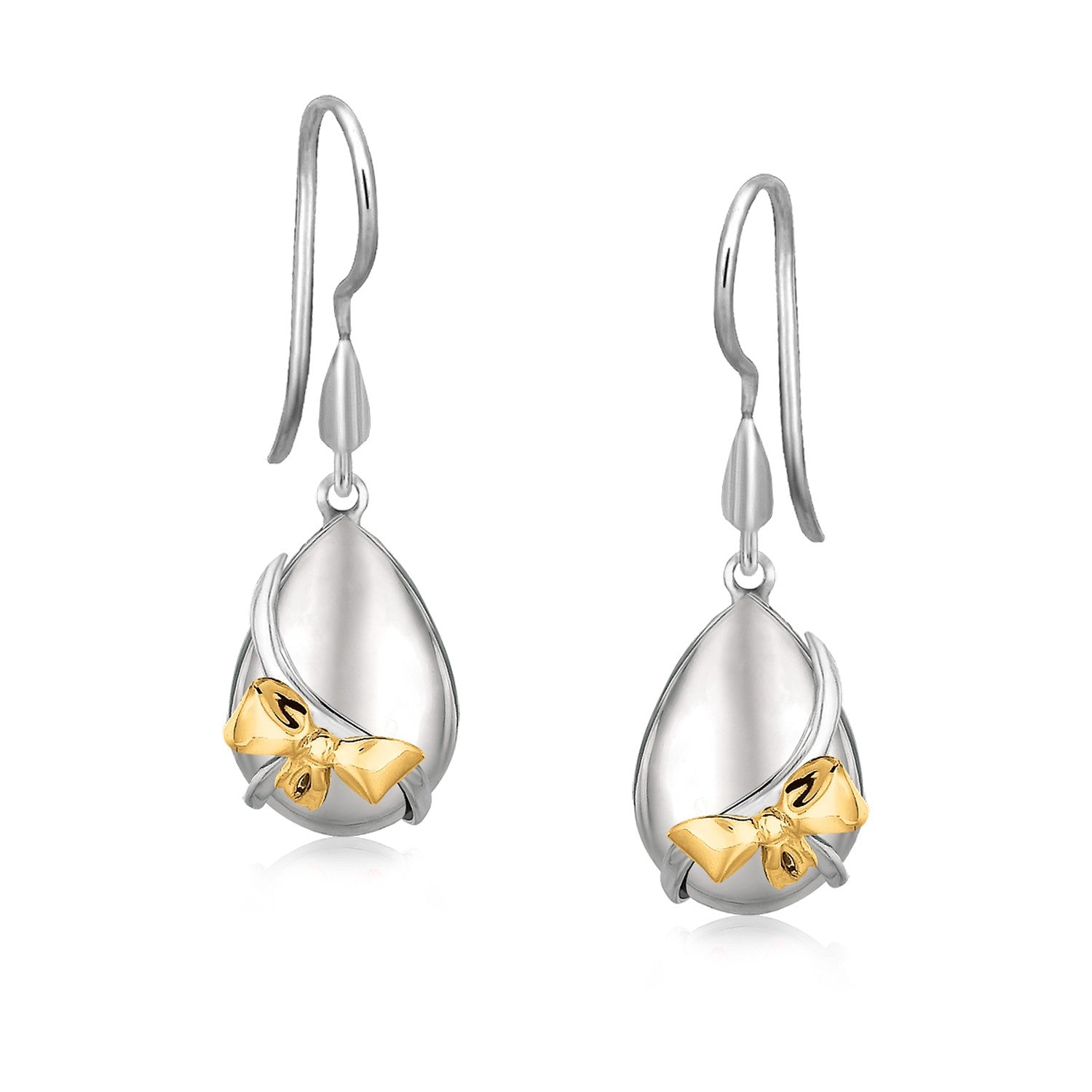 18K Yellow Gold and Sterling Silver Teardrop Bow Accent Earrings