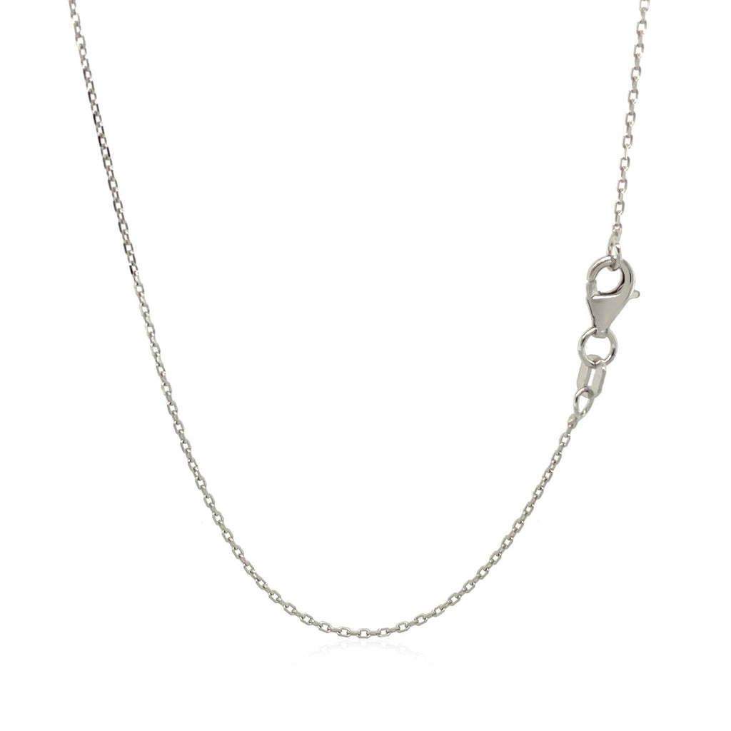 Sterling silver rhodium plated cable chain with modern link design, perfect for layering or standalone elegance.