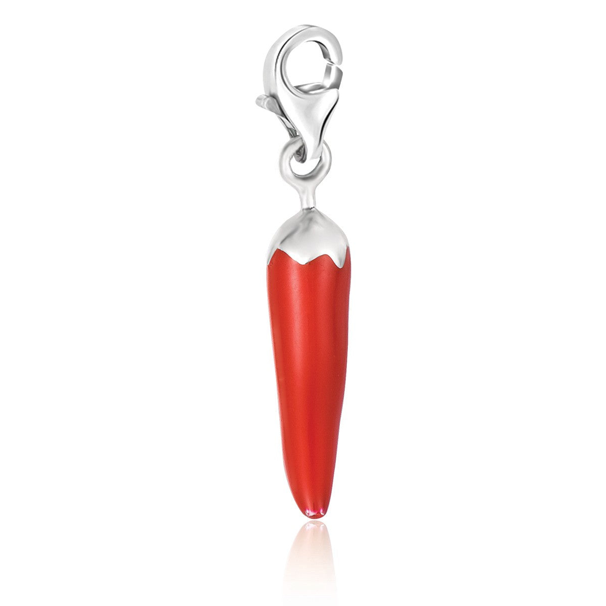 Sterling silver charms featuring elegant chili pepper red enamel for a luxurious and stylish accessory.