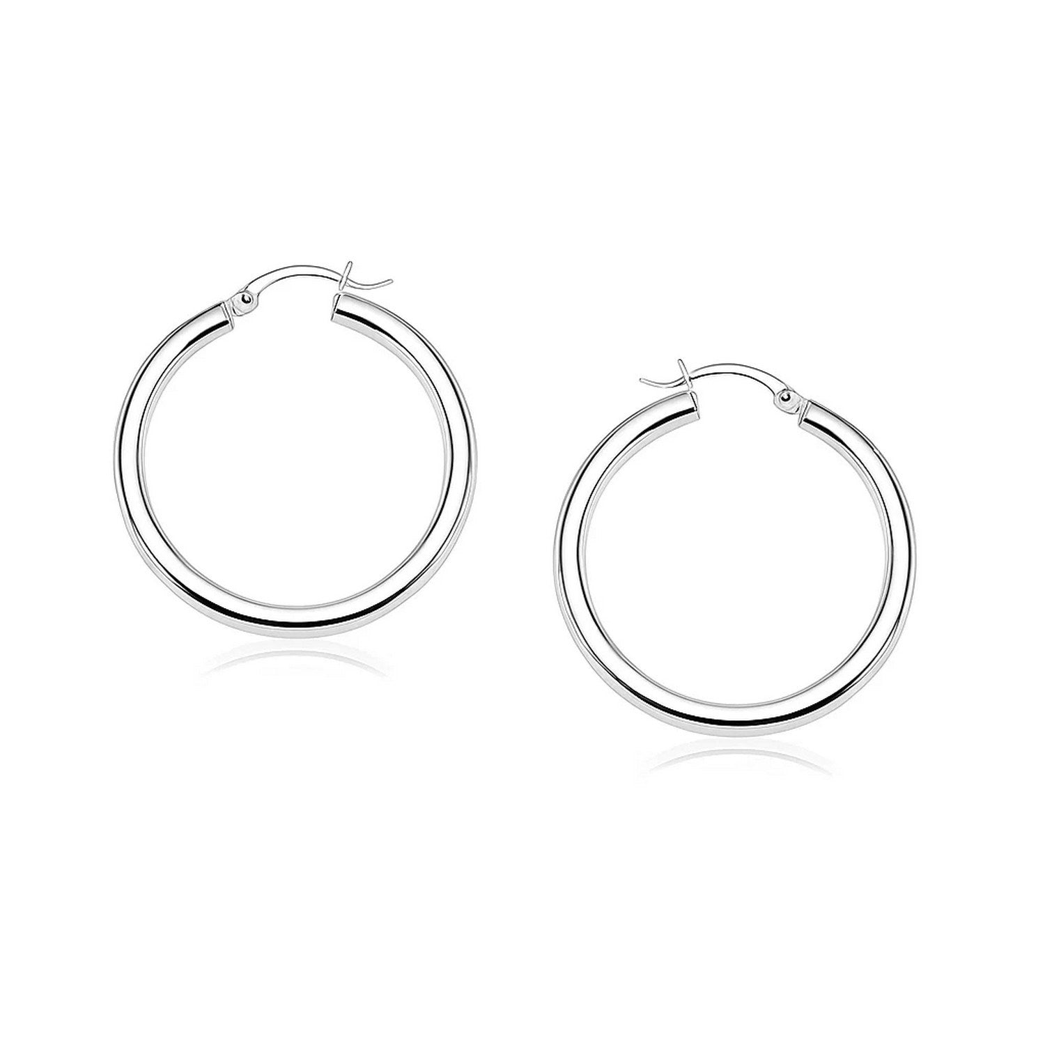 14k white gold polished hoop earrings exuding elegance with a timeless design for sophisticated style.