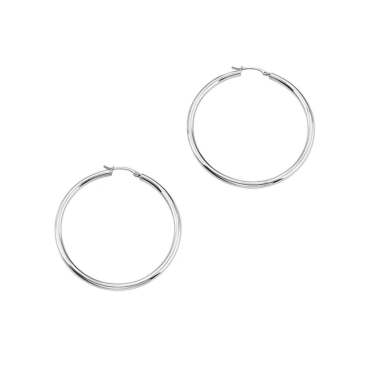 14k white gold polished hoop earrings featuring a sleek modern design for timeless elegance.