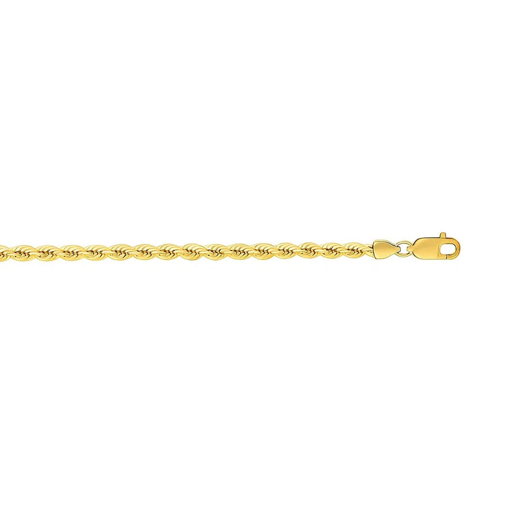 14k yellow gold solid rope bracelet, 3.00 mm, showcasing modern luxury with intricate twisted design.