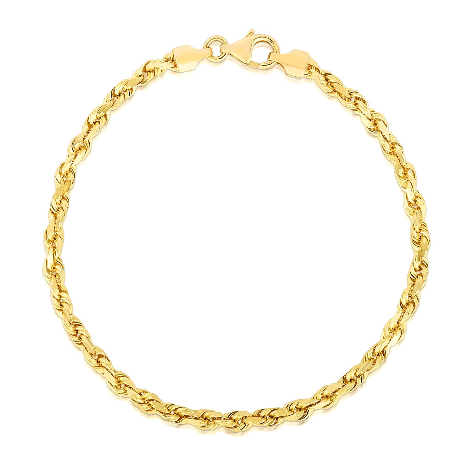 14k yellow gold solid diamond cut rope bracelet, 4.00 mm, showcasing elegant luxury and intricate craftsmanship.