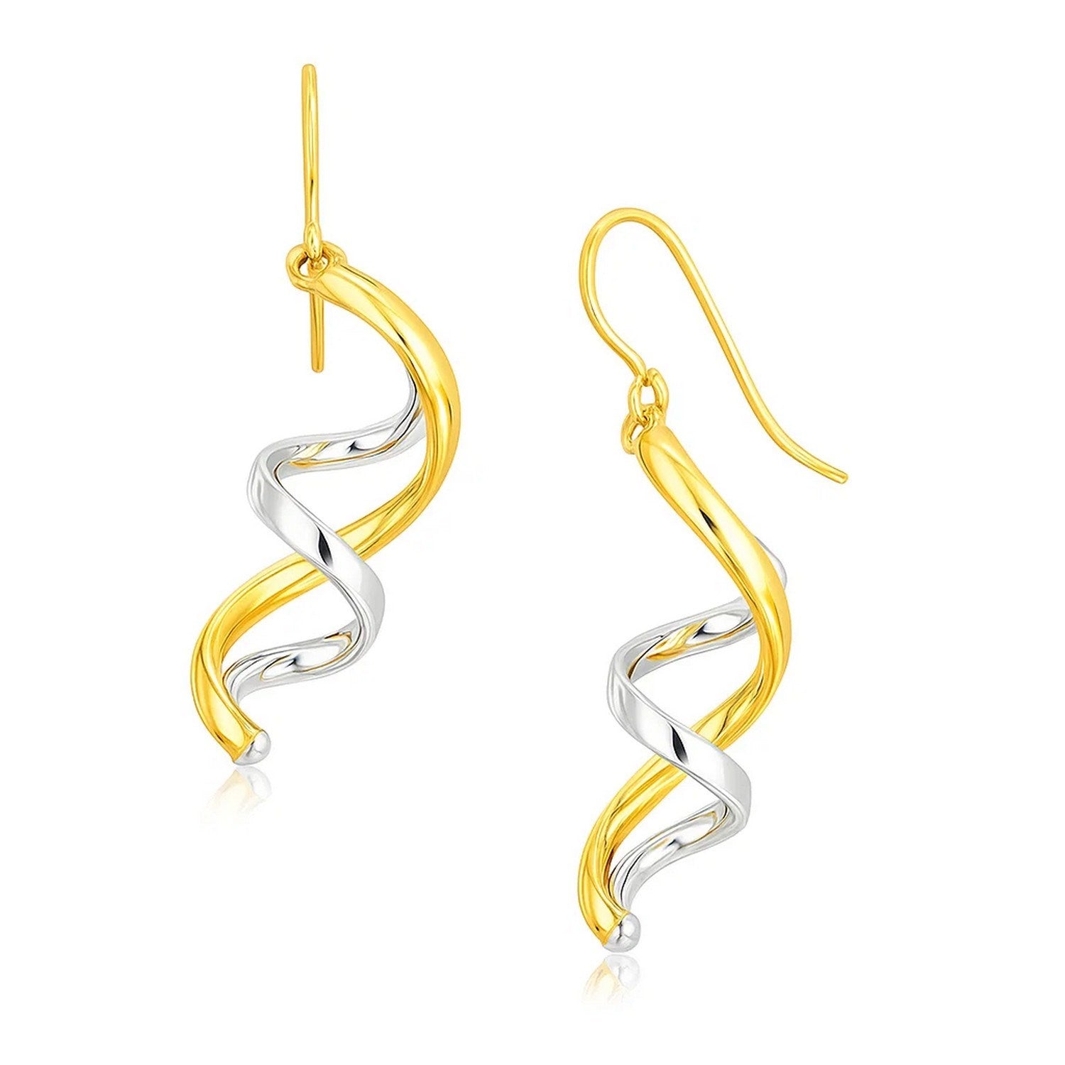 14k two-tone gold polished dangle earrings featuring a sleek modern design, perfect for elegant occasions.