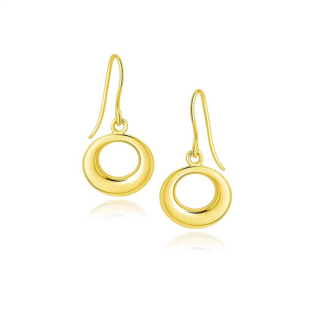 14k yellow gold modern open circle dangle earrings with elegant design and luxurious shine.