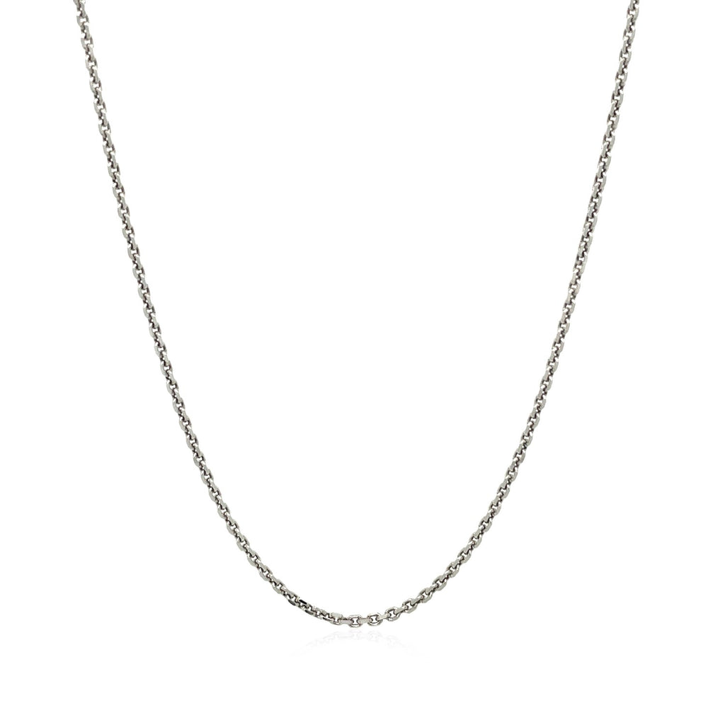 Sterling silver rhodium plated cable chain, 1.40 mm, showcasing elegant design and luxurious shine.
