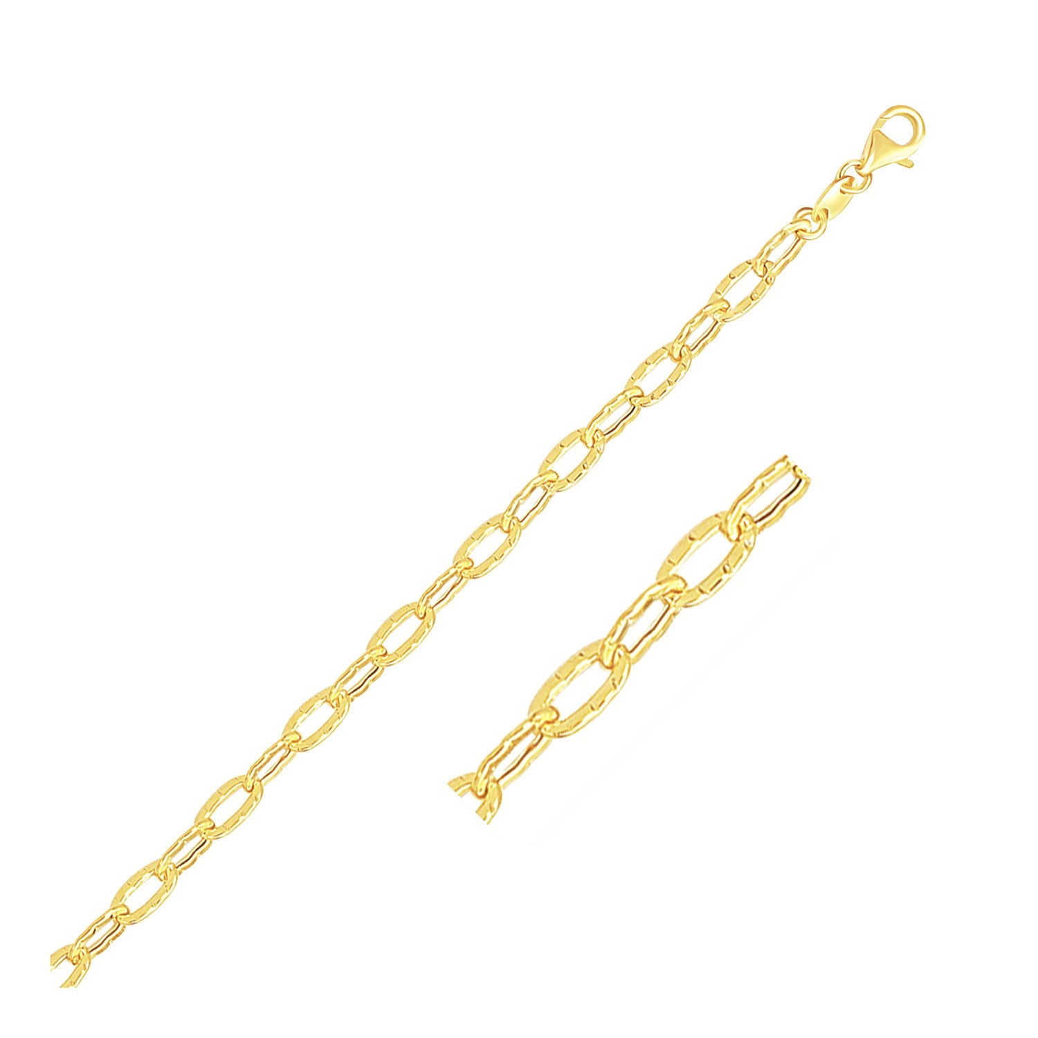 14k yellow gold anklet featuring flat hammered oval links, embodying modern elegance and luxury craftsmanship.