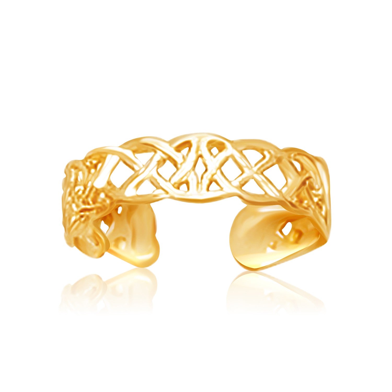 14k yellow gold toe ring featuring an intricate Celtic knot design, embodying modern luxury and elegance.