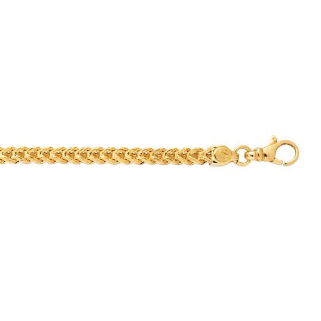 14k yellow gold square Franco bracelet featuring classic links and a polished finish, perfect for elegant layering.
