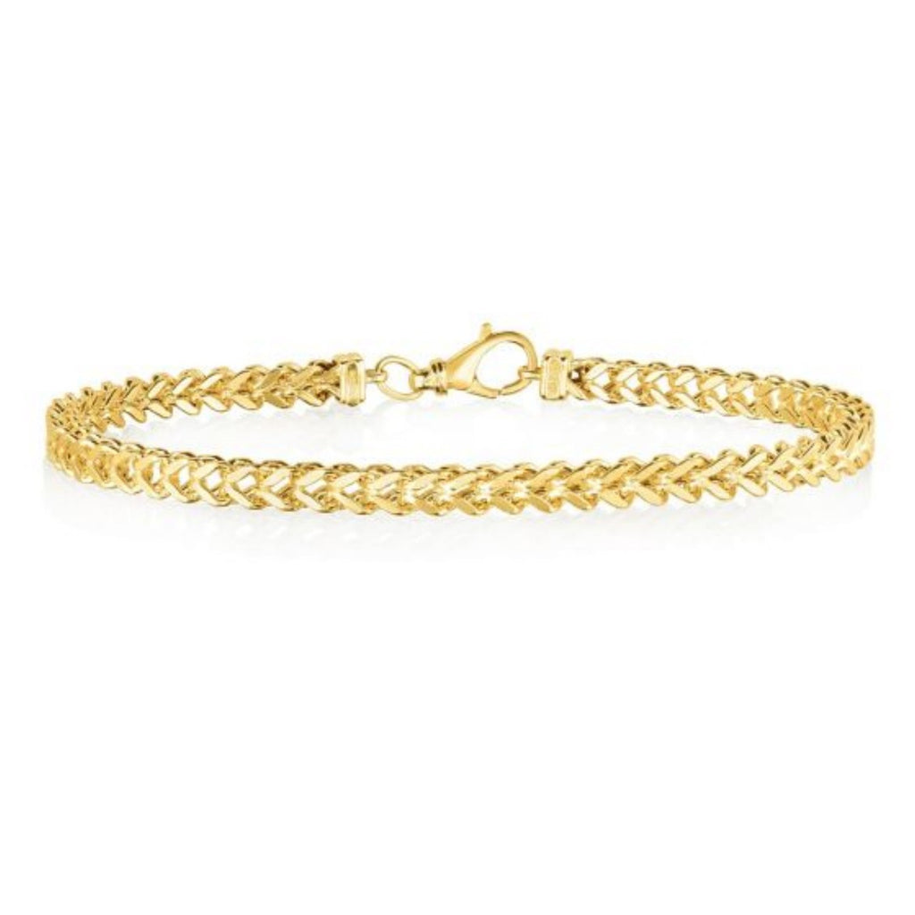 14k yellow gold square Franco bracelet featuring classic links and a polished finish, perfect for elegant layering.