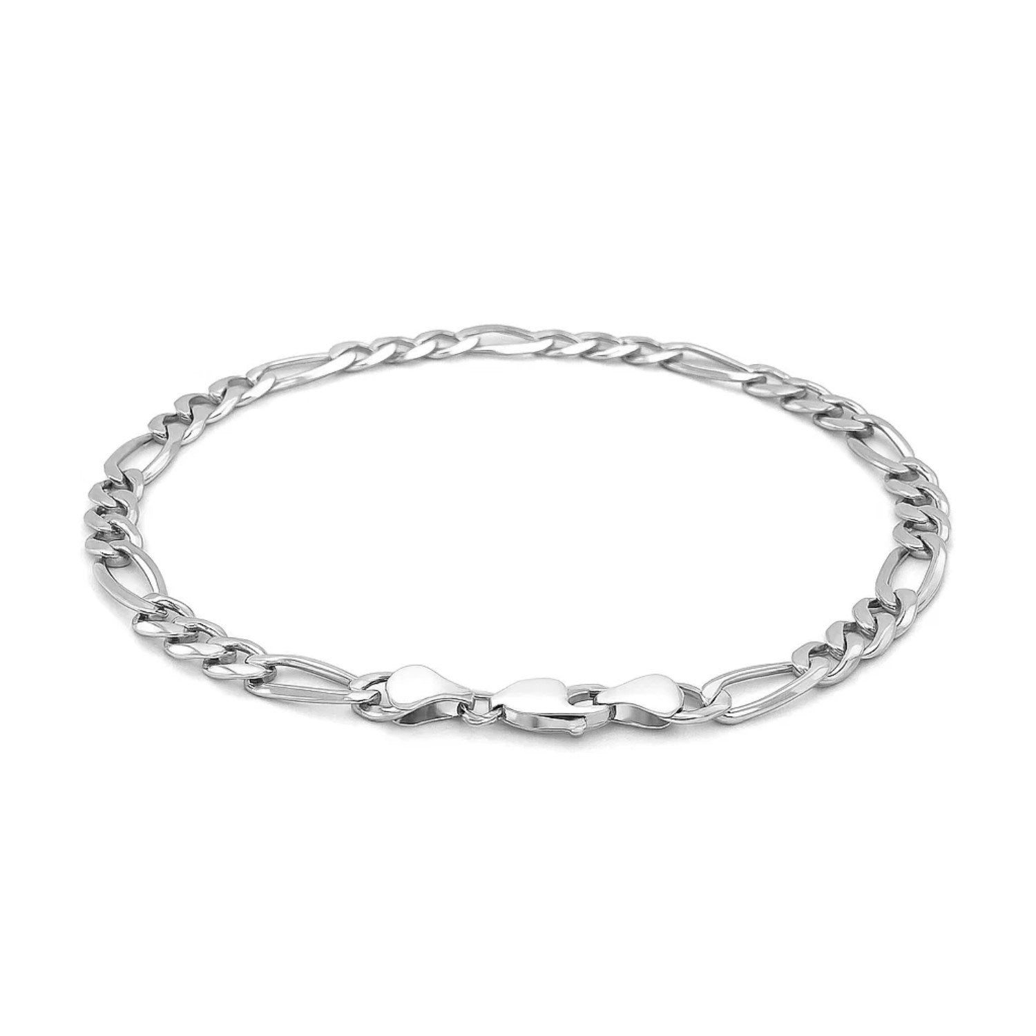 Elegant 14k white gold solid Figaro bracelet featuring a refined chain design, perfect for luxury jewelry enthusiasts.