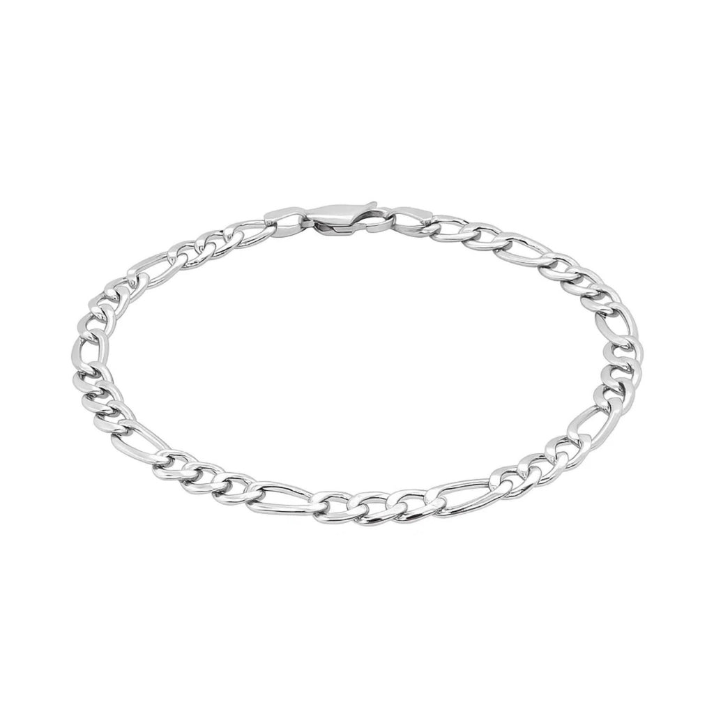 Elegant 14k white gold solid Figaro bracelet featuring a sleek chain design, perfect for luxury jewelry enthusiasts.