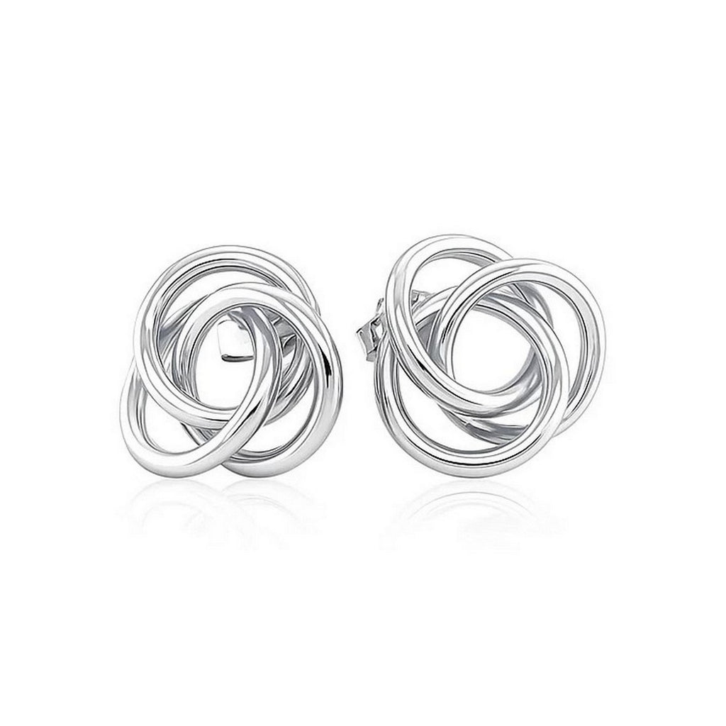 Polished sterling silver open love knot earrings featuring a modern design and luxurious finish, perfect for elegant occas...
