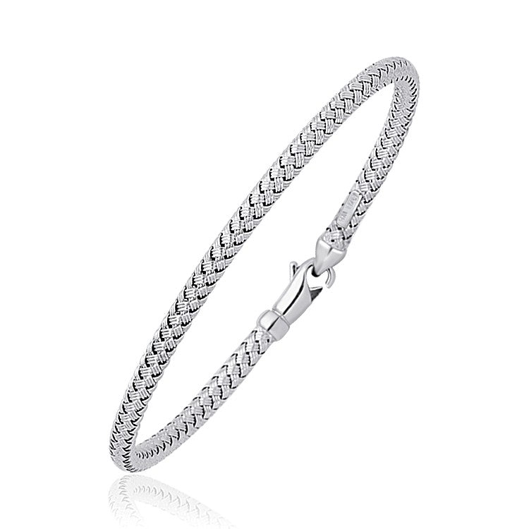 Fancy weave bangle in luxurious 14k white gold, showcasing modern elegance and intricate craftsmanship.