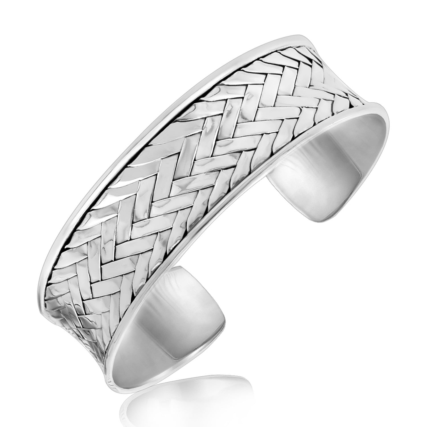 Sterling Silver Rhodium Plated Fancy Woven Texture Bangles