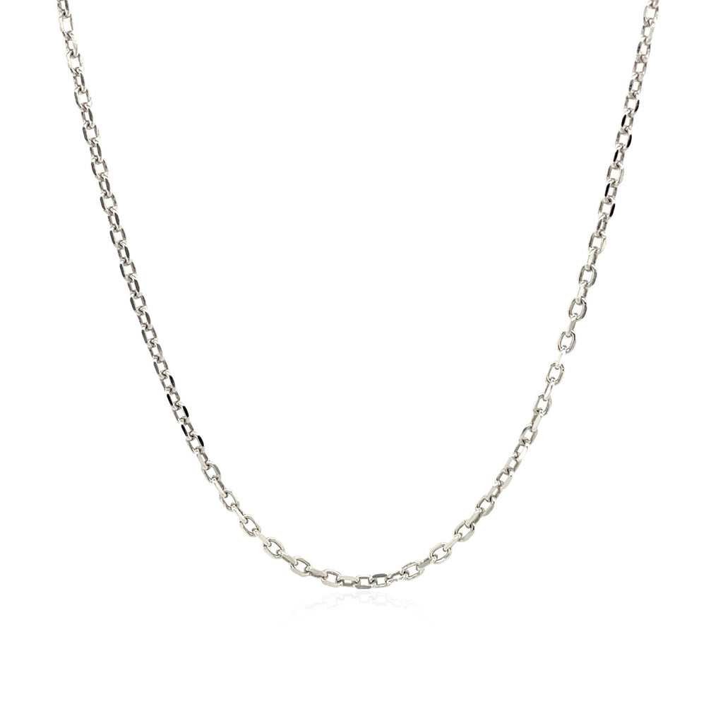 Sterling silver rhodium plated cable chain with modern link design, perfect for layering or as a statement piece.