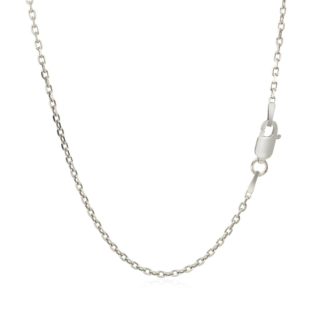 Sterling silver rhodium plated cable chain with modern link design, perfect for layering or as a statement piece.