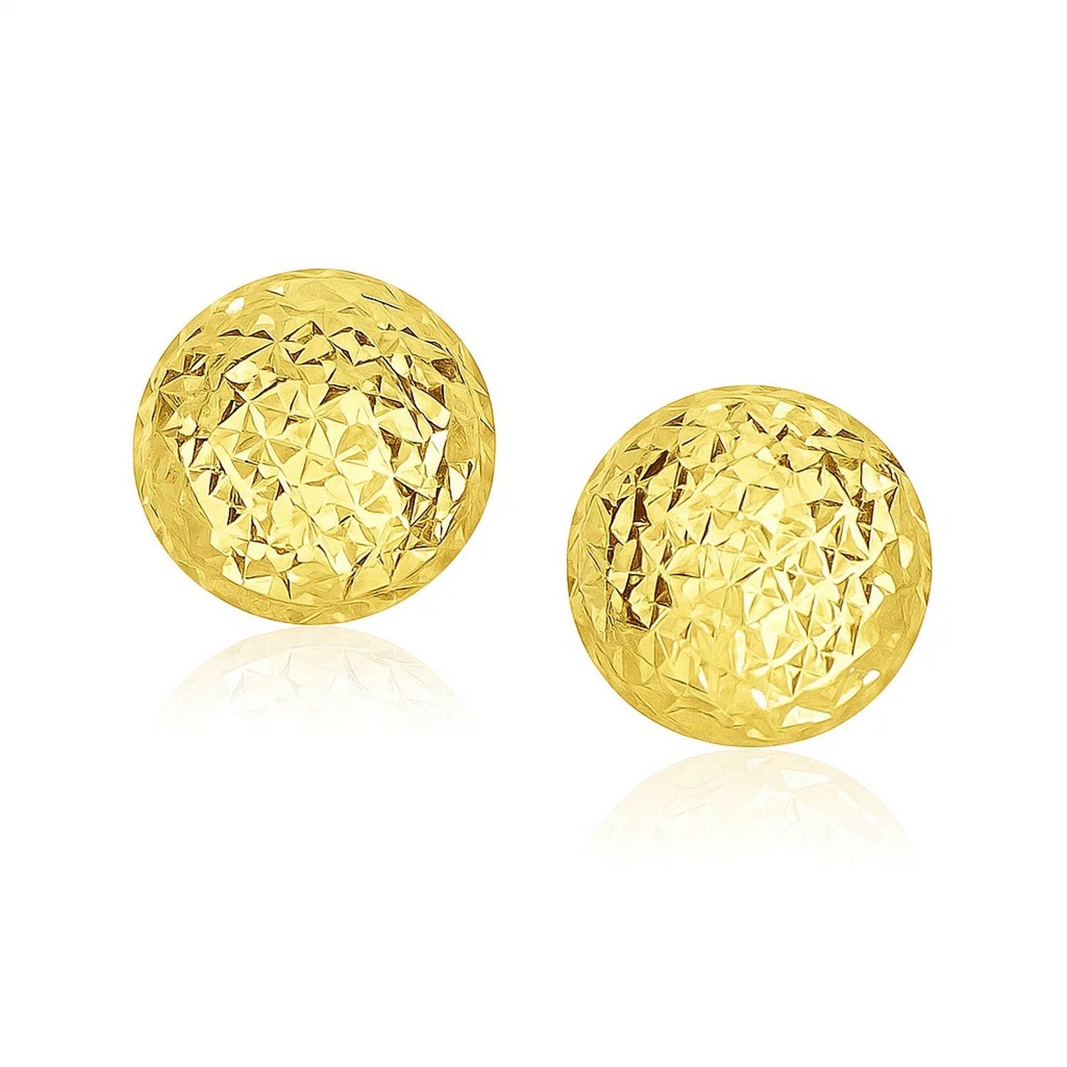 14k yellow gold polished stud earrings featuring exquisite round diamonds for an elegant touch.