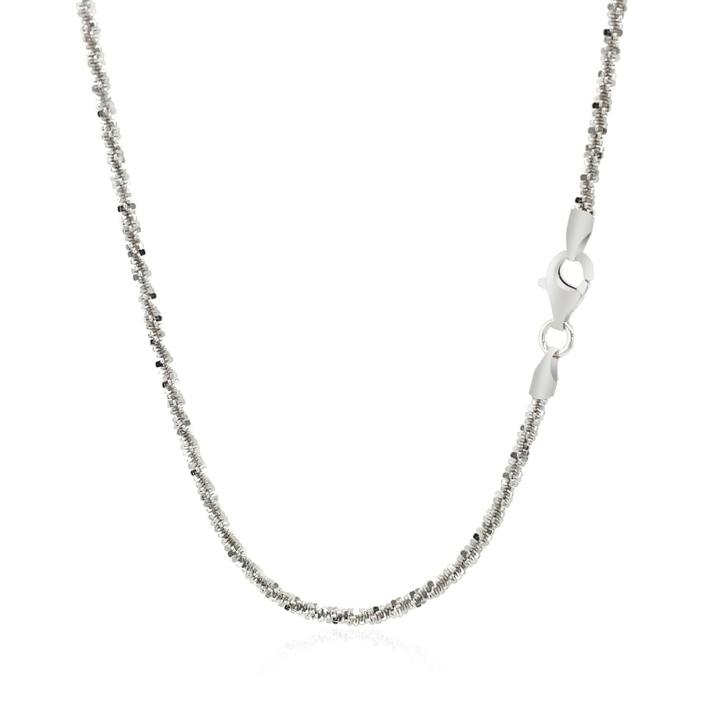 Rhodium plated 2.2mm sterling silver chain featuring an elegant sparkle design, perfect for layering or standalone wear.