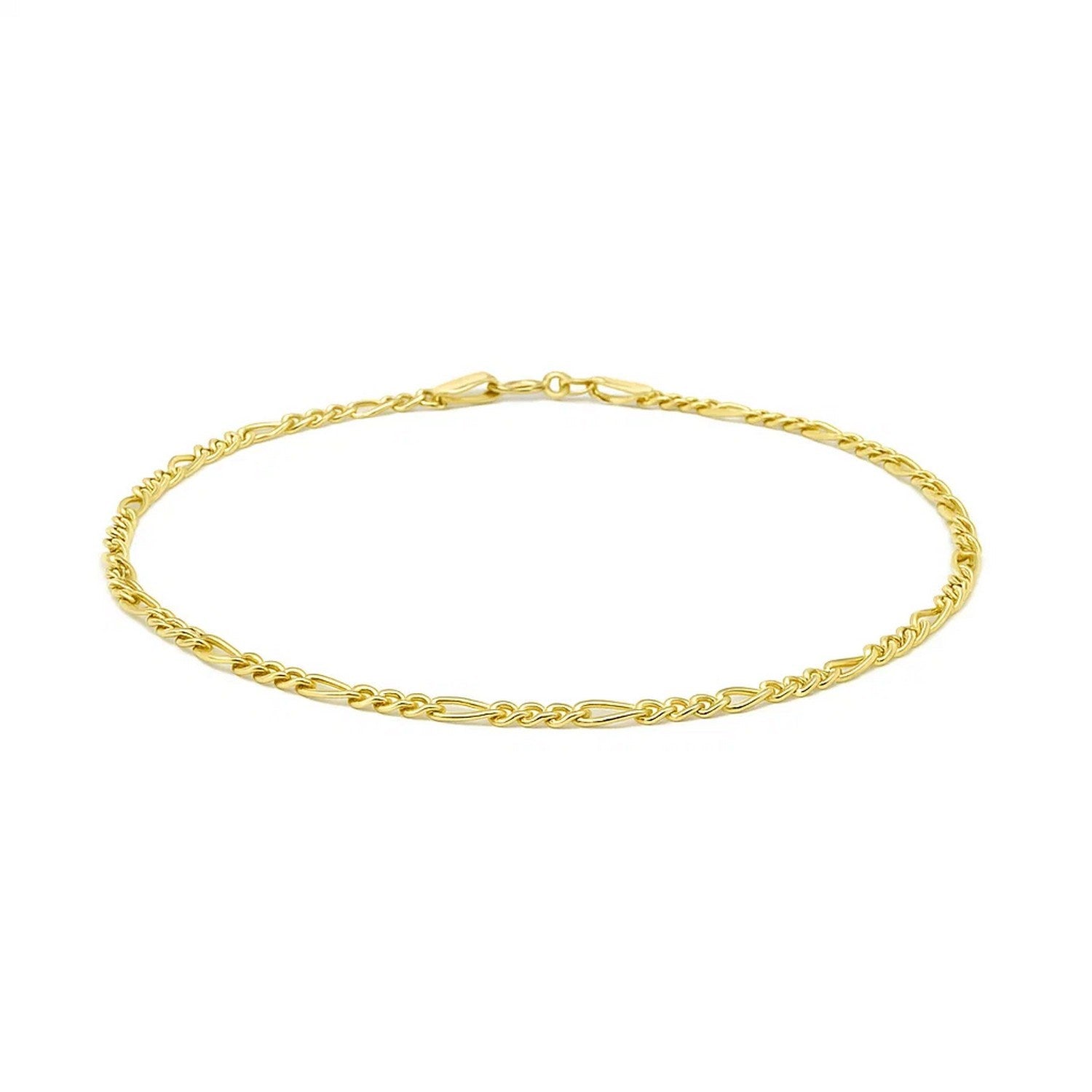 Elegant 14k yellow gold Figaro bracelet featuring a classic chain link design, perfect for sophisticated styling.