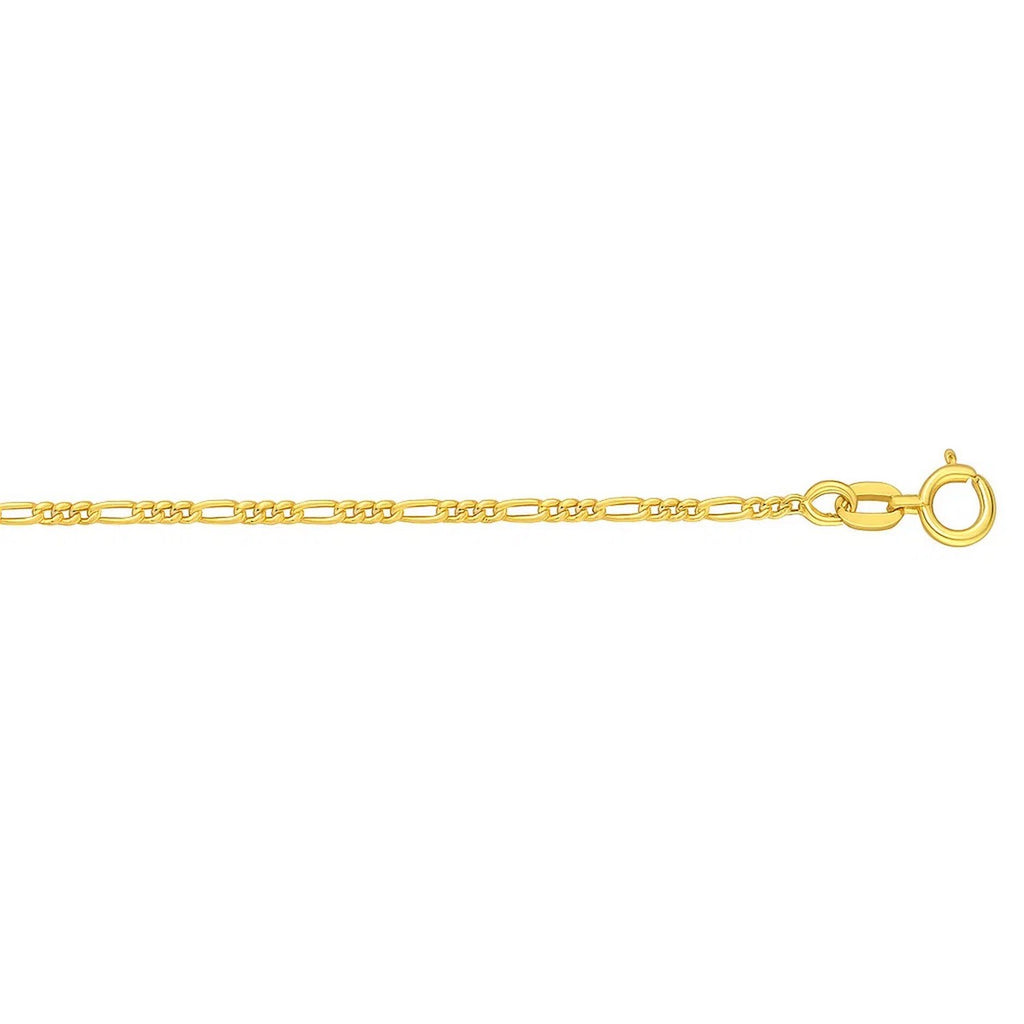 Elegant 14k yellow gold Figaro bracelet featuring a refined chain link design, perfect for sophisticated styling.