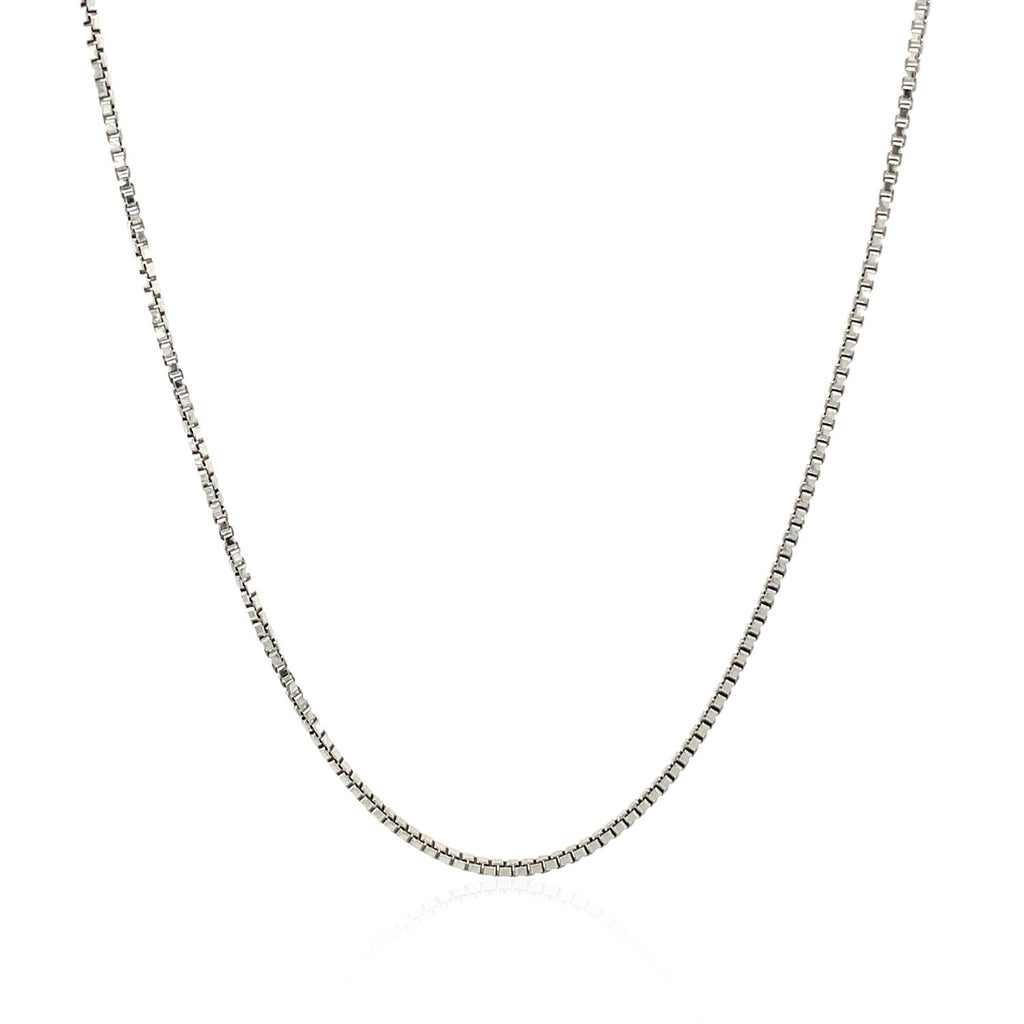 Sterling silver rhodium plated box chain with modern link design, perfect for layering or standalone elegance.