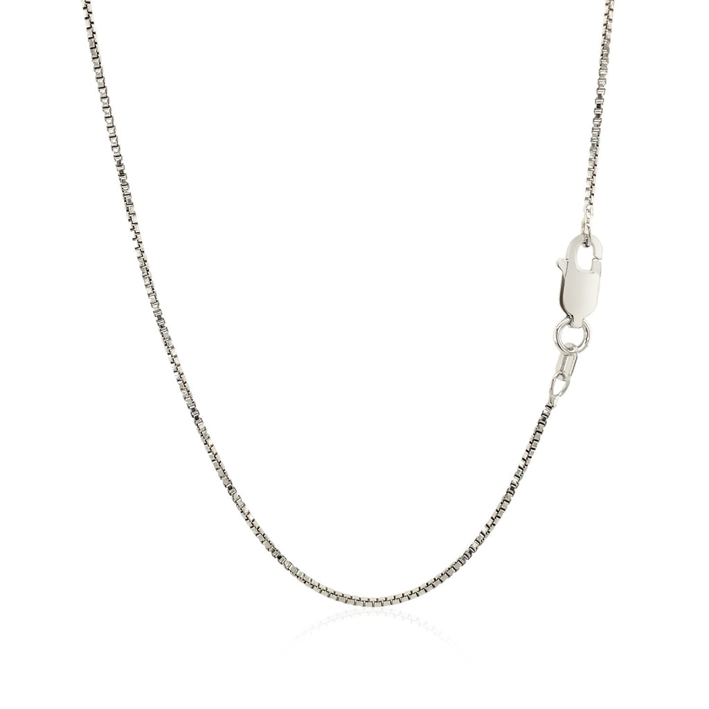Sterling silver rhodium plated box chain with modern link design, perfect for layering or as a statement piece.