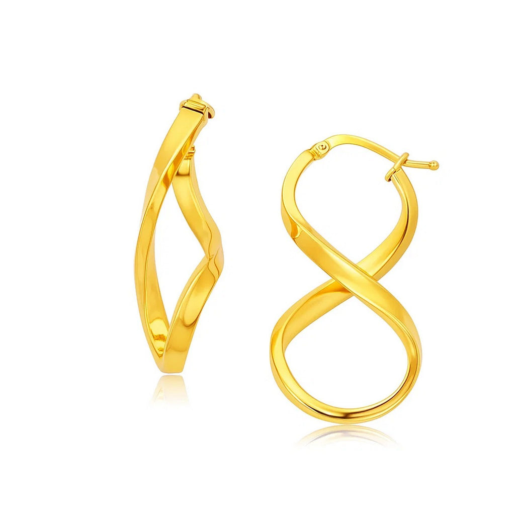 14k yellow gold polished infinity drop earrings, elegantly designed for timeless luxury and sophistication.