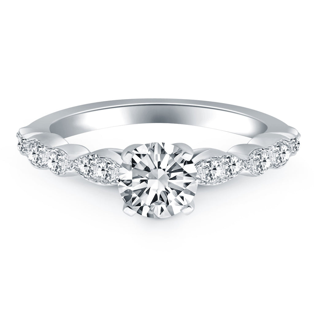 14k white gold fancy shaped diamond engagement ring with prong setting, showcasing a modern design and exquisite craftsman...