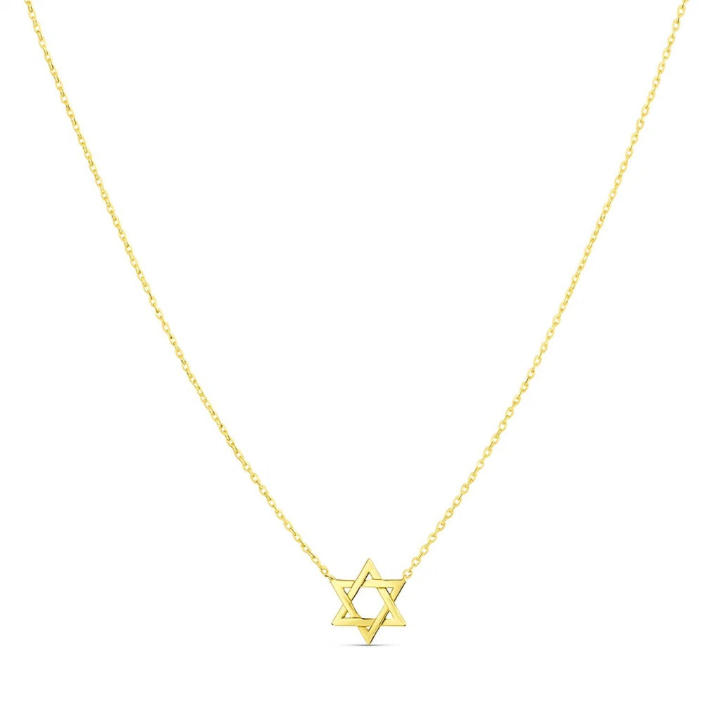 14k yellow gold Star of David necklace with a sleek contemporary chain design, perfect for elegant layering.